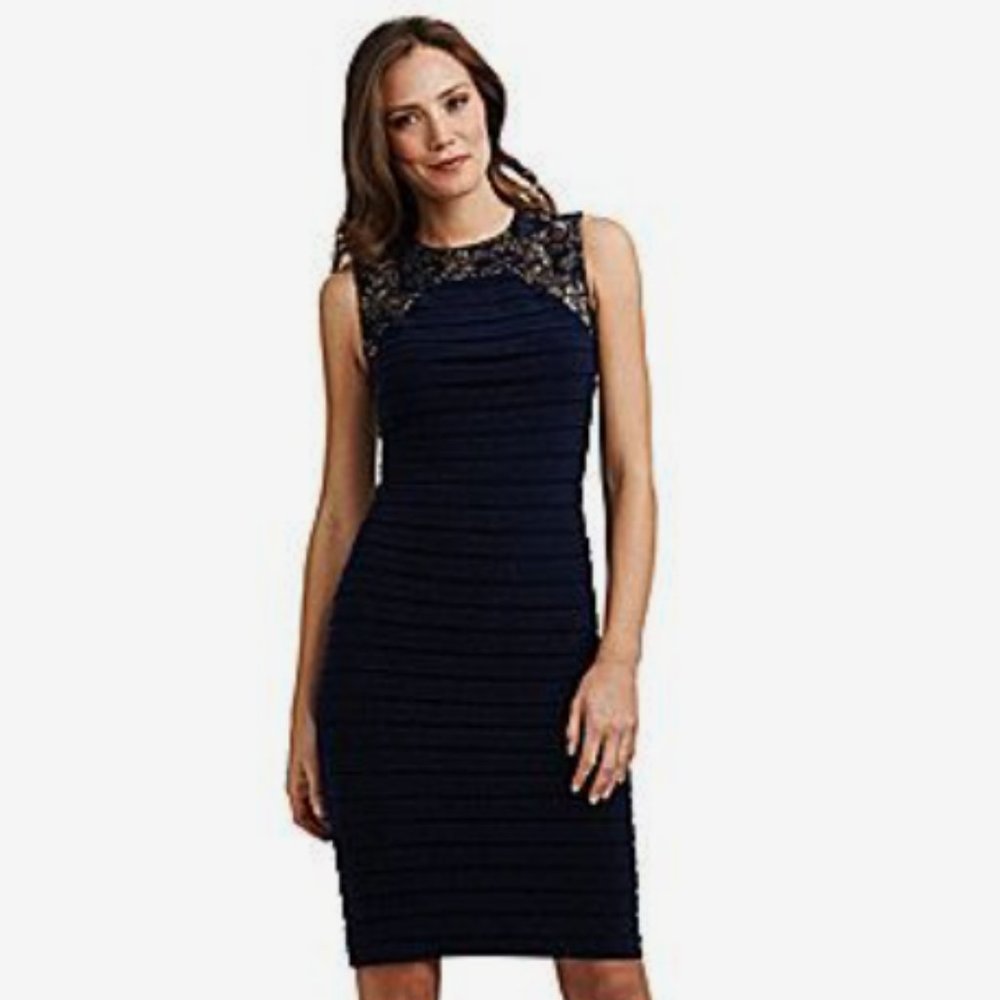 Adrianna Papell Navy Sleeveless Lace Frame Bandage